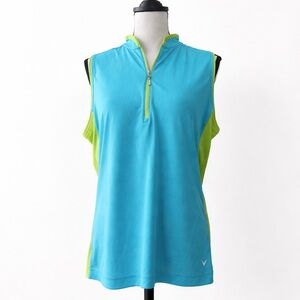 Callaway Opti-Dri Sleeveless Quarter-Zip Golf Top | Turquoise & Lime | XL